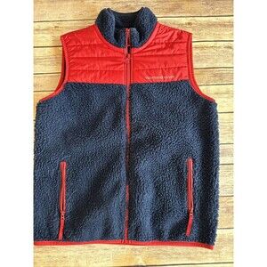Vineyard Vines Vest Kids M 12/14 Red Blue Full Zip Quilt Pockets Fleece Sherpa
